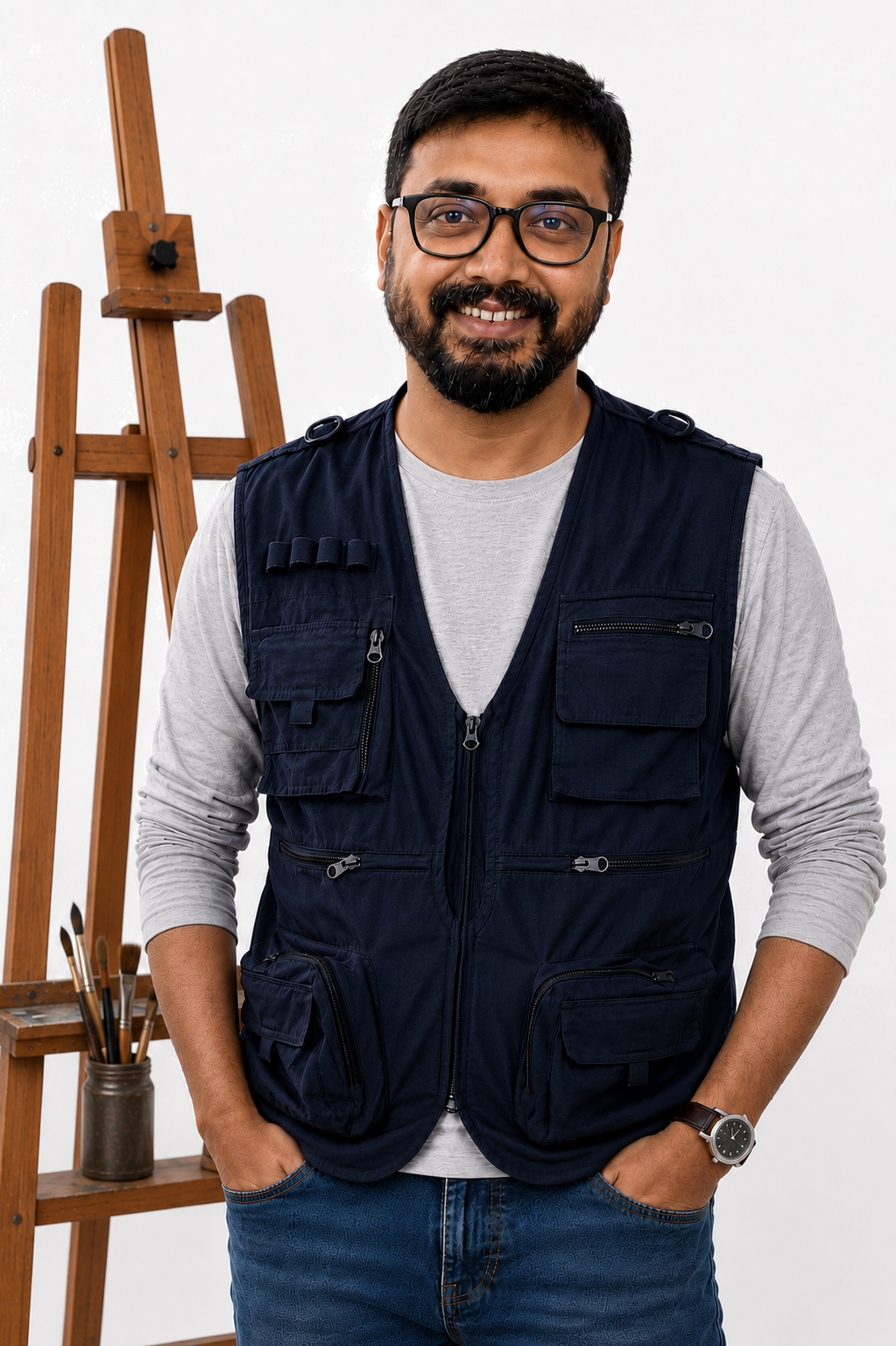 Satya Ojha painting outdoors in watercolor